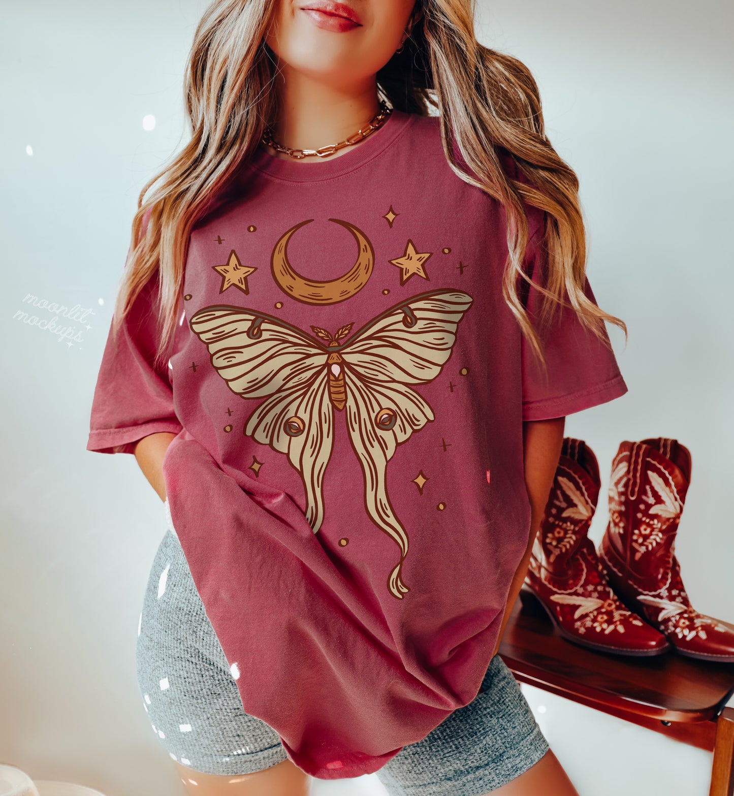 Luna Moth Shirt Celestial Tee Shirt Moon and Stars Shirt Mystical Clothing Luna Moth Whimsigoth Clothing Witchy Clothing Bug Shirt