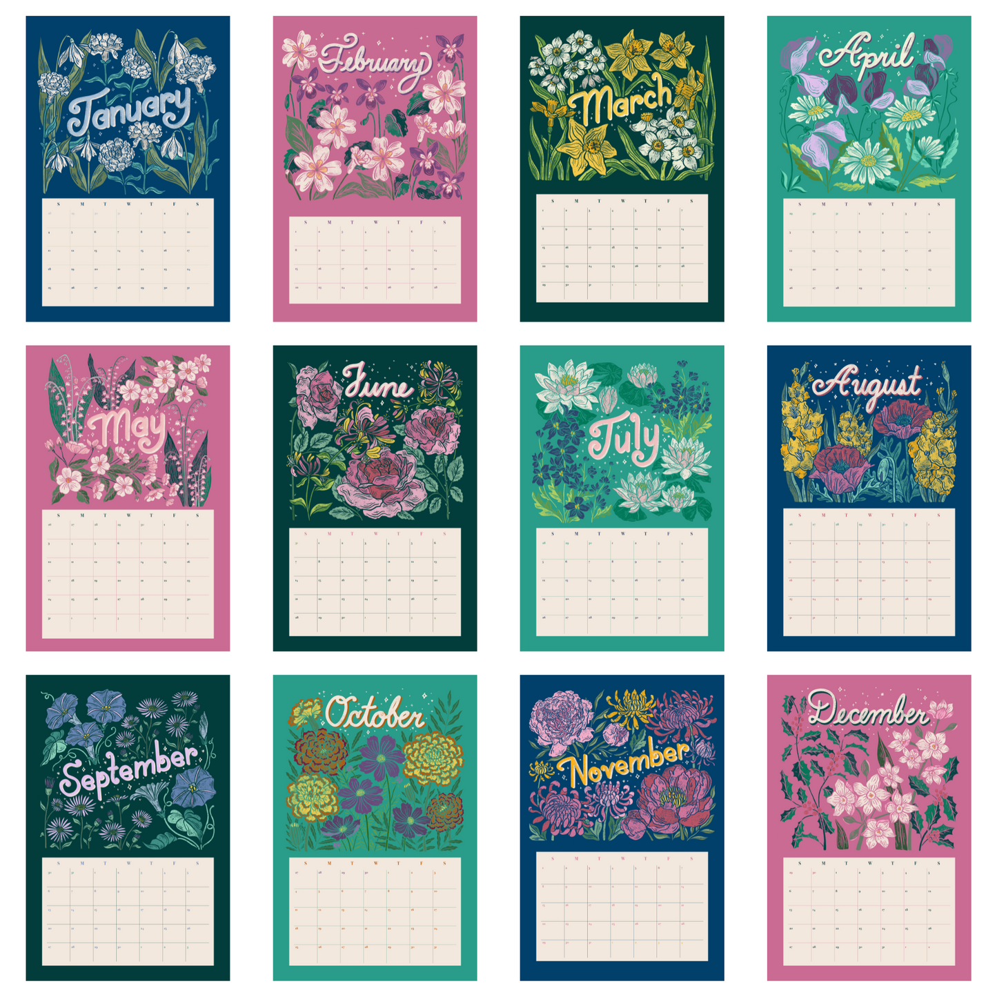 2026 Birth Flower Illustrated Wall Calendar