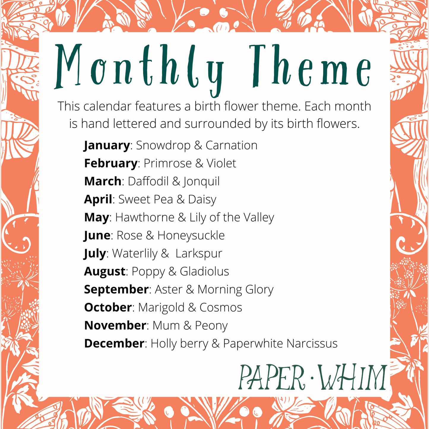 2026 Birth Flower Illustrated Wall Calendar