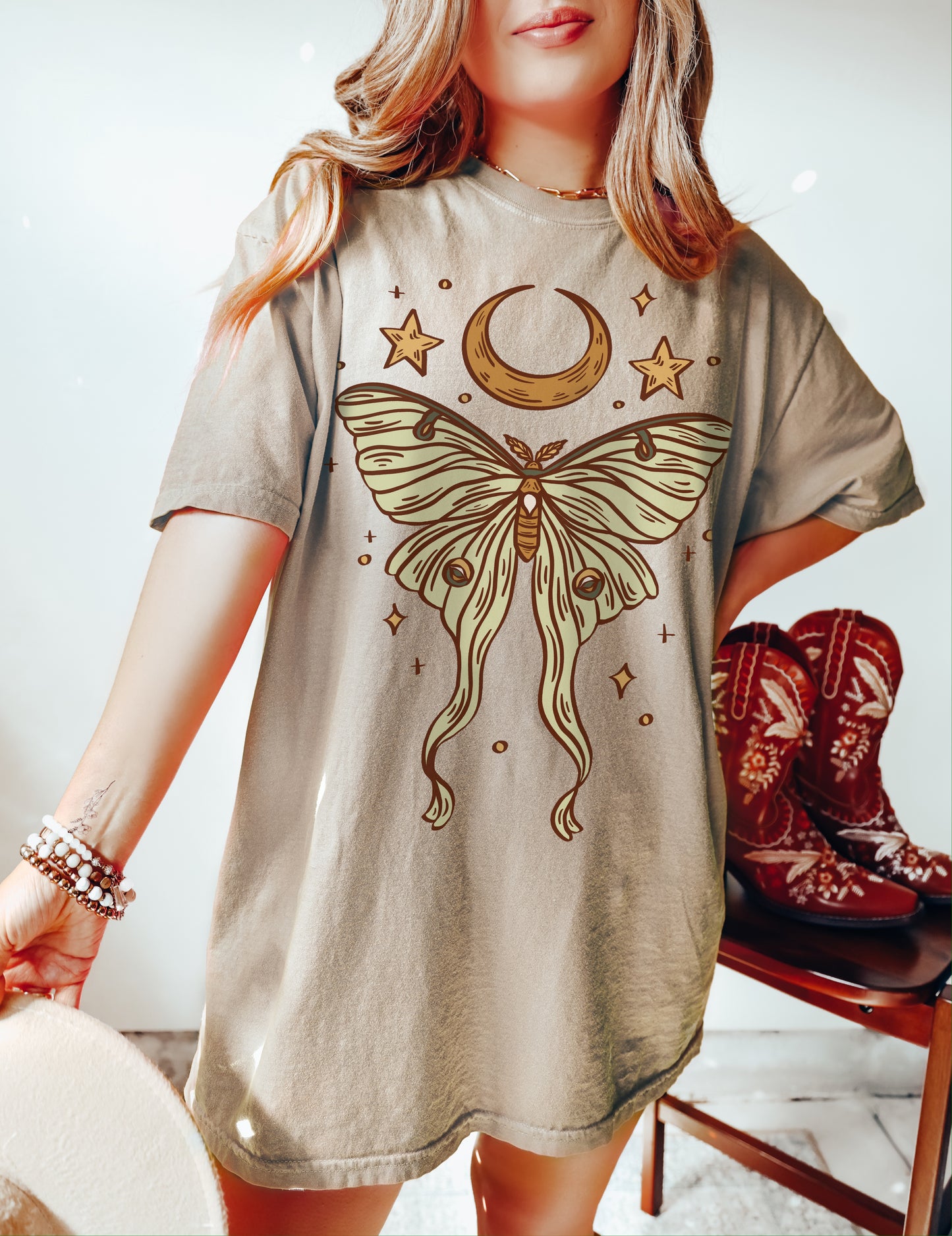 Luna Moth Shirt Celestial Tee Shirt Moon and Stars Shirt Mystical Clothing Luna Moth Whimsigoth Clothing Witchy Clothing Bug Shirt