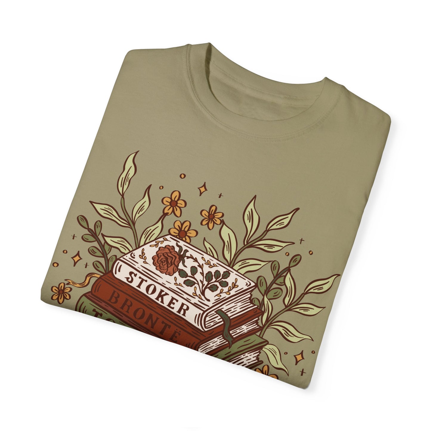 Floral Book Stack Unisex T-shirt - Muted Boho Color Palette, Classical Literature lovers Gift