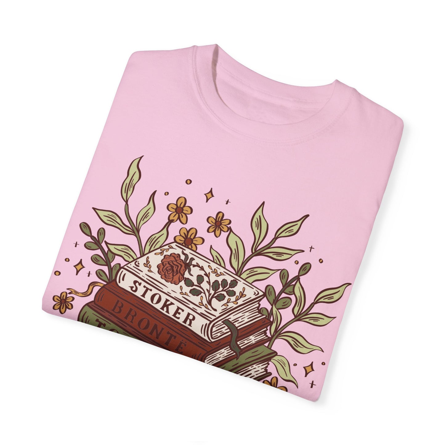 Floral Book Stack Unisex T-shirt - Muted Boho Color Palette, Classical Literature lovers Gift