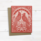 Red Cardinal Bird Christmas Greeting Card – Art Nouveau Block Print Bird Illustrated Holiday Card – Blank Inside – A2 Size