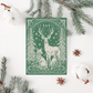 Green Forest Animal Christmas Greeting Card – Art Nouveau Block Print Forest Animals Illustrated Holiday Card – Blank Inside – A2 Size